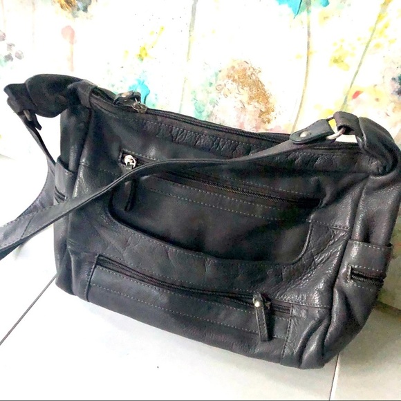 Great American Leather Works Purse Utility Pocket Shoulder Bag Dark Gray - Picture 1 of 9